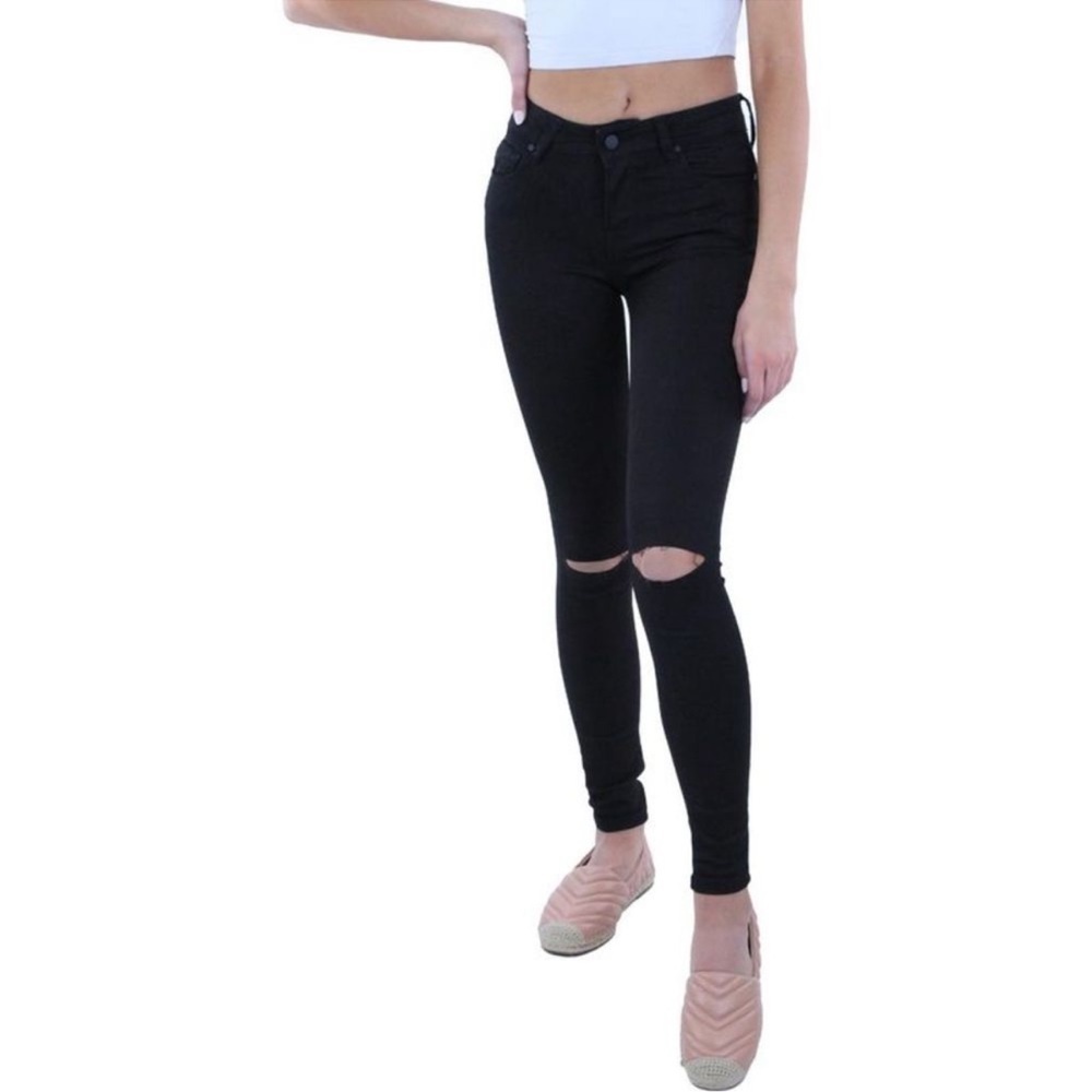 DSTLD Womens Black High Rise Destroyed Denim Skinny Jeans Size 26 X 30